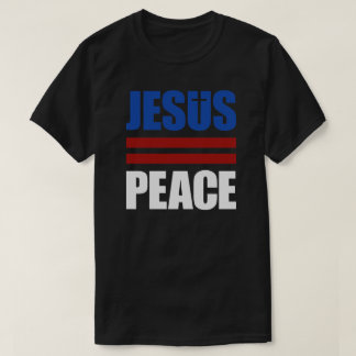 T-shirt JESUS=PEACE rouge, chemise blanche et bleue