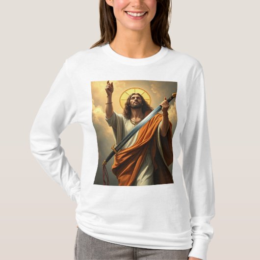 T-shirt Jésus revient avec une épée Dos à manches longues (Devant)