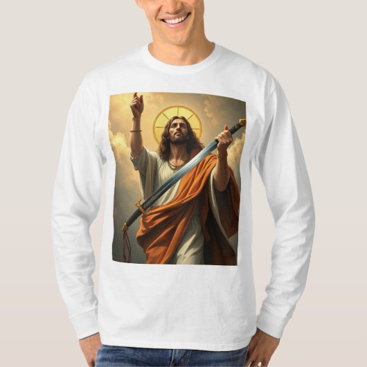 T-shirt Jésus revient avec une épée Tee à manches longues (Devant)