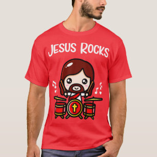 T-shirt Jesus Rocks Cute Drummer Christian Band