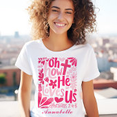 T-shirt Jésus rose Il nous aime Nom personnalisé des femme