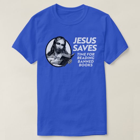 T-shirt Jésus sauve en lisant les livres de bibliothèque (Design devant)