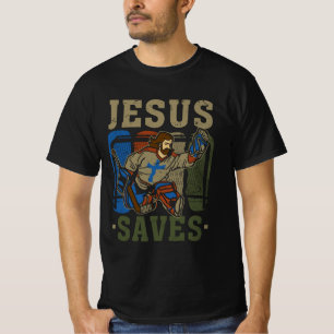 T-shirt Jésus Sauve Hockey sur glace Goalie Sport Religieu