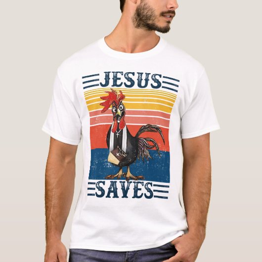 T-shirt Jésus Saves Poulet Vintage Drôle Chrétien (Devant)
