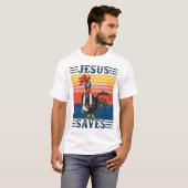T-shirt Jésus Saves Poulet Vintage Drôle Chrétien (Devant entier)