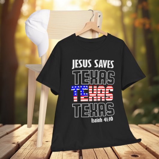 T-SHIRT JESUS SAVES TEXAS USA BIBLE VERSE