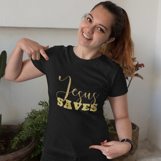T-shirt Jesus Saves Yellow Gold Parties scintillant
