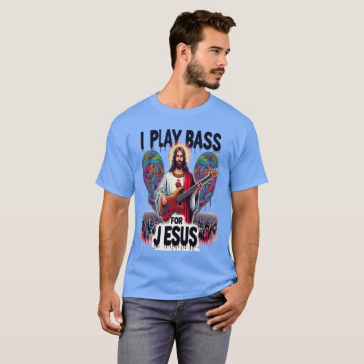 T-shirt Jésus tenant une basse guitare (Devant entier)
