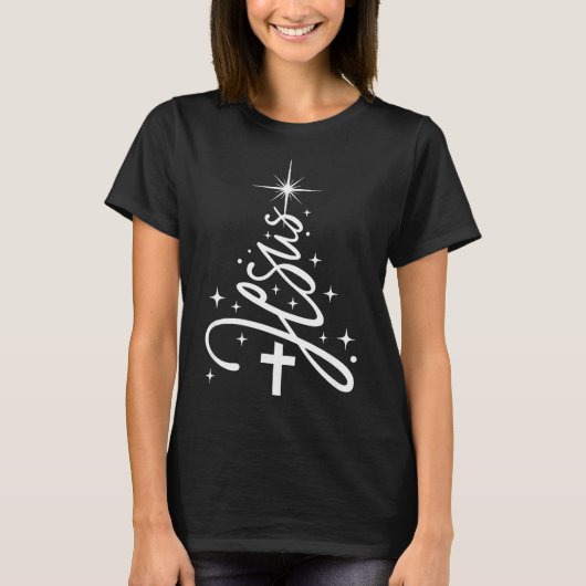 T-shirt Jesus Tree Christian Christmas Faith Snowflakes Cr (Devant)