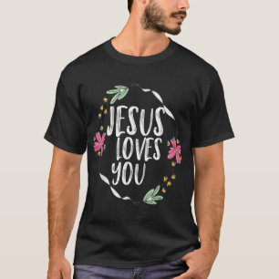 T-shirt Jésus vous aime avec cadre de fleurs rondes Graphi