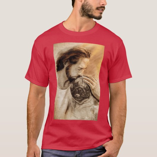 T-shirt Jesus Wit Pug Dog Pug Dog Lover (Devant)
