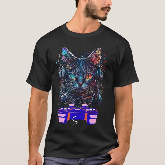 T-shirt Jeu Allemand Rex Cat Player Animal Video Gamer M (Devant)