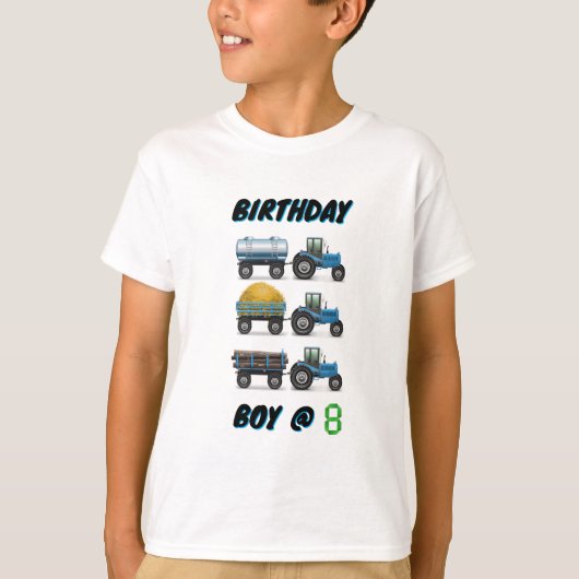 T-shirt Jeu d'anniversaire du tracteur @ 8 (Devant)