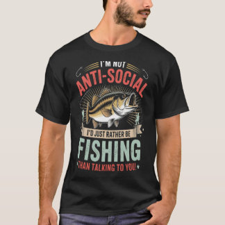 T-shirt Jeu de mots sur la pêche, je ne suis pas asocial,