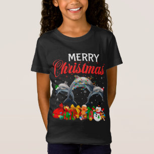 T-Shirt Jeu de Noël Dauphin Lover Xmas Tree Lights An