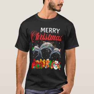 T-shirt Jeu de Noël Dauphin Lover Xmas Tree Lights An