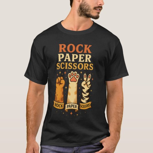 T-shirt Jeu de Pierre Feuille Ciseaux aux Pattes de Chat D (Devant)