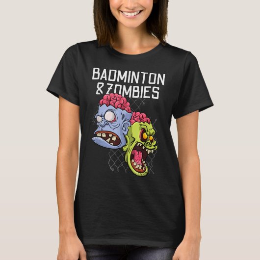 T-shirt Jeu de raquette de badminton drôle avec zombies (Devant)