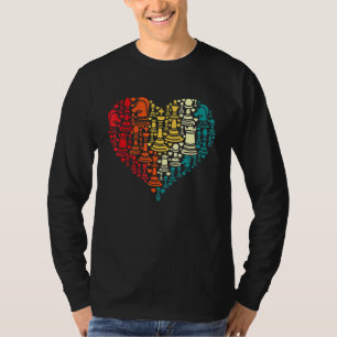 T-shirt Jeu d'échecs rétro Pièces de forme de coeur