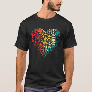 T-shirt Jeu d'échecs rétro Pièces de forme de coeur