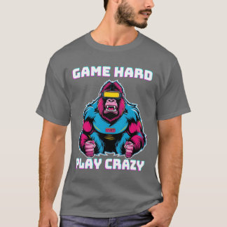 T-shirt Jeu Dur Jeu Crazy Gorilla Gamer Jeu drôle
