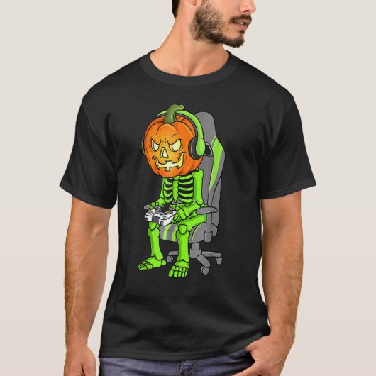 T-shirt Jeu Halloween Skeleton Jack-o'-lantern Gamer Boy (Devant)
