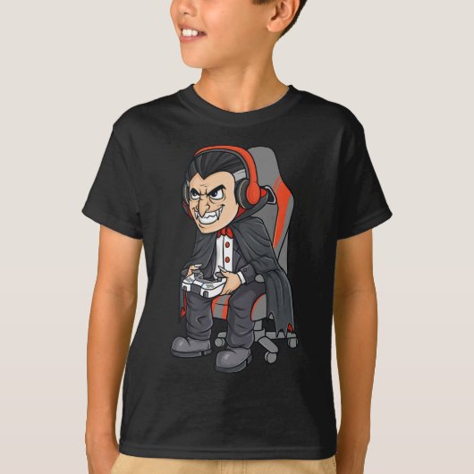 T-shirt Jeu Halloween Vampire Effrayant Joueur Garçons Enf (Devant)