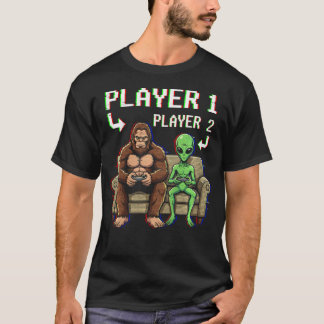 T-shirt Jeu vidéo Bigfoot Alien Joueur 1 Joueur 2