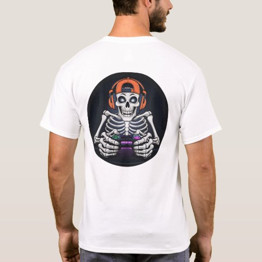 T-shirt Jeu vidéo Cool Skeleton Gamer avec contrôleur (Dos)