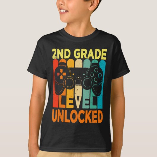 T-shirt Jeu Vidéo Déverrouillé De 2E Année À L'École (Devant)
