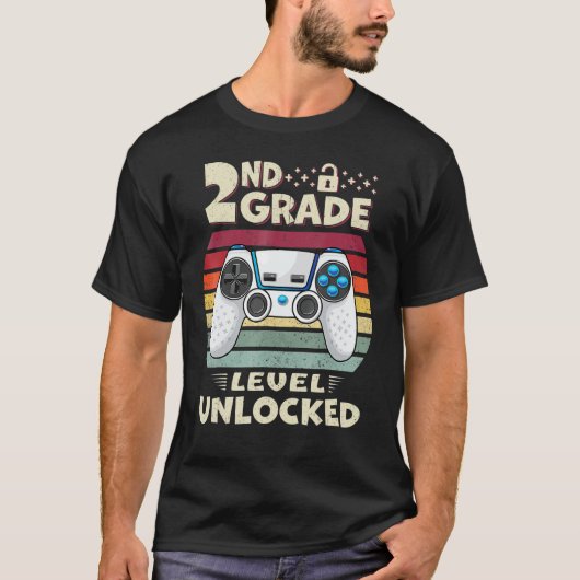 T-shirt Jeu Vidéo Déverrouillé De 2E Année À L'École (Devant)