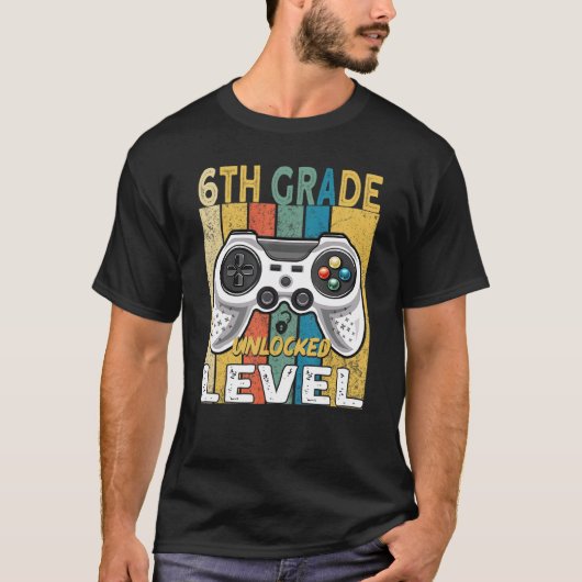 T-shirt Jeu vidéo déverrouillé de 6e année à l'école (Devant)
