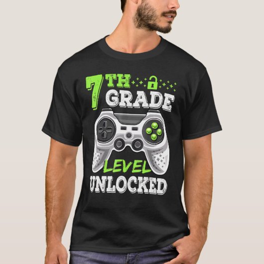 T-shirt Jeu vidéo déverrouillé de 7e année à l'école (Devant)