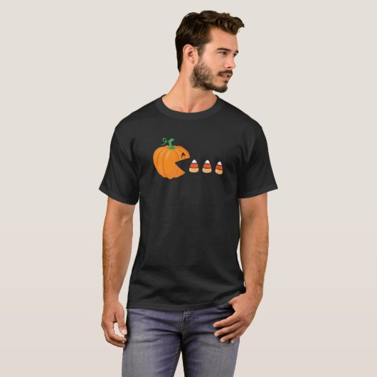 T-shirt Jeu vidéo Halloween mignon Citrouille manger Candy (Devant entier)