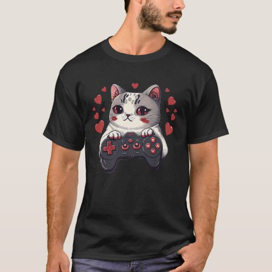 T-shirt Jeu vidéo Saint-Valentin Chat Mignon Chat Chaton A (Devant)