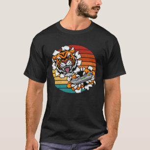 T-shirt Jeu vidéo Tigre Chat Jeu Joueur Animal Rétro Su