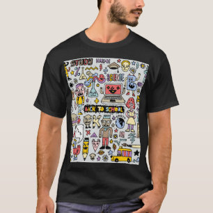 T-shirt Jeu Vintage de l'école Doodle coloré