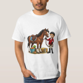 T-shirt Jeune Cavalier Heureux Avec Un Beau Cheval Dessin