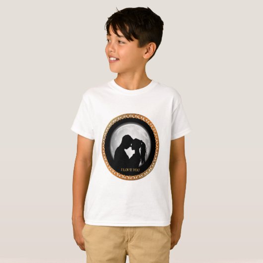 T-shirt Jeune couple noir silhouette s'embrasser (Devant entier)