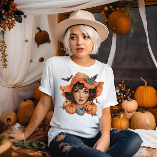 T-shirt Jeune Femme avec Chauves-souris et Citrouilles