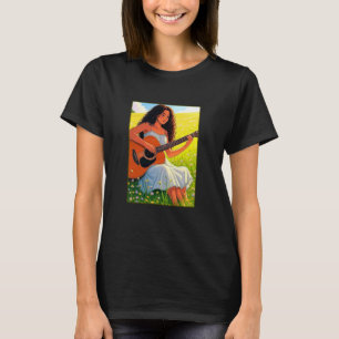T-shirt Jeune femme jouant de la guitare dans une prairie