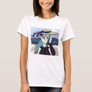 T-shirt Jeune Fille Avec Casquette Sur La Plage Graphique 