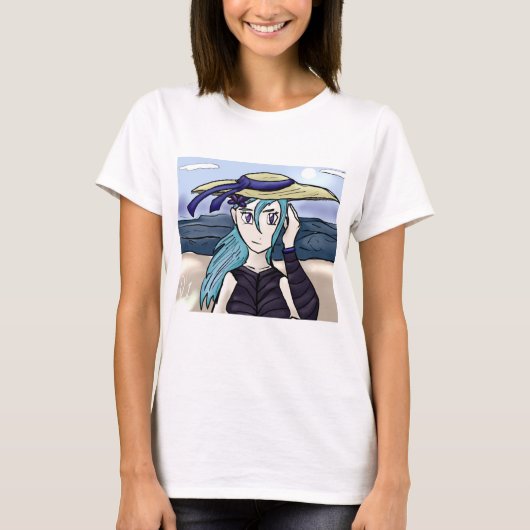 T-shirt Jeune Fille Avec Casquette Sur La Plage Graphique  (Devant)