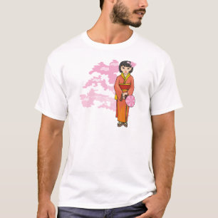 T-shirt Jeune Japonaise Aux Fleurs De Cerisiers