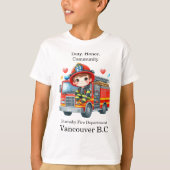 T-shirt Jeune pompier joyeux sur camion rouge (Devant)