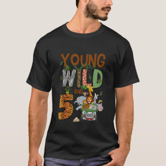 T-shirt Jeune Sauvage Et Cinq 5 Ans Safari Jungle Zoo 5e