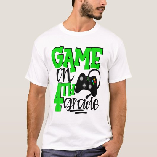 T-shirt Jeux Vidéo De 4E Année 1Er Jour École Vert (Devant)