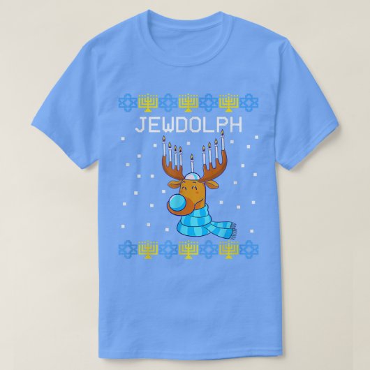 T-shirt Jewdolph Ugly Hanoukka Sweater Reindeer Menorah Ch (Design devant)