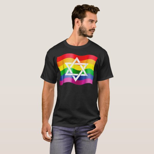 T-shirt Jewish Gay Pride Wavy Flag with a Star of David (Devant entier)