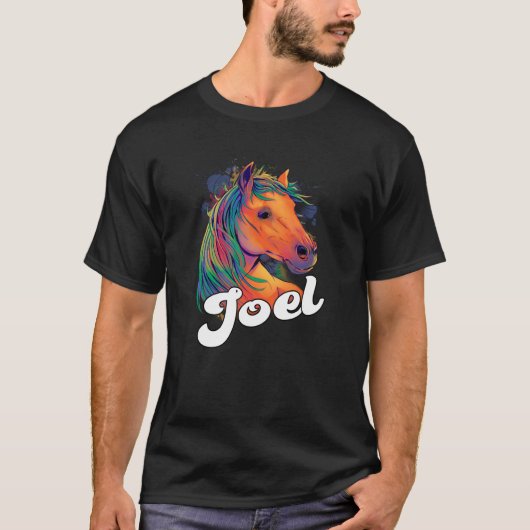 T-shirt JOEL Cute Boy Nom avec beau cheval (Devant)